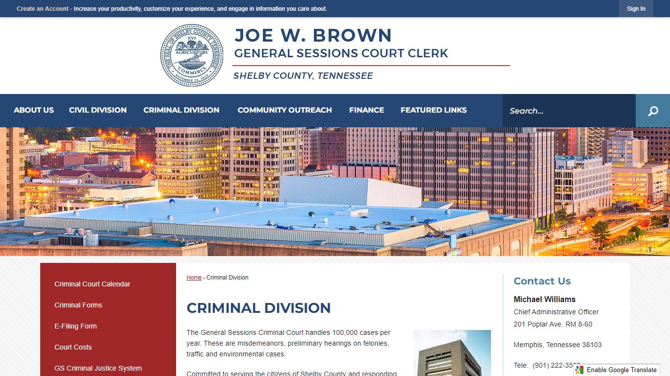 Criminal Division | Shelby County Courts, TN - Official Website